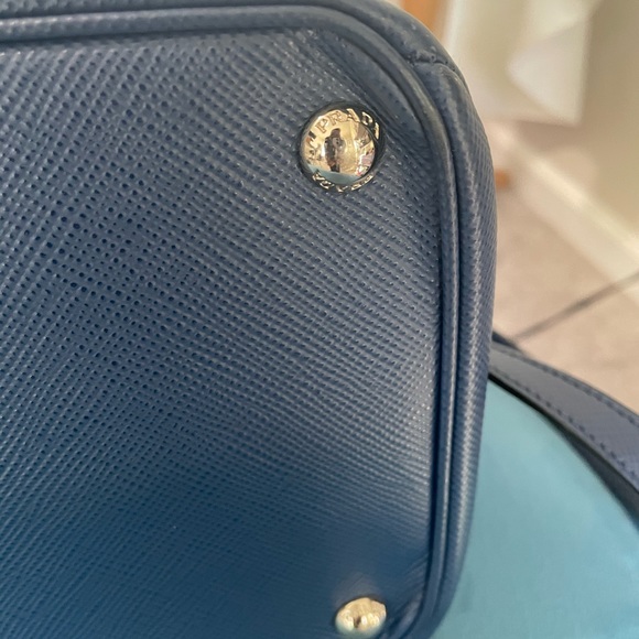 Prada Blue Saffiano Leather Double Twist Lock Cuir Twin Top Handle/Satchel - Picture 13 of 16